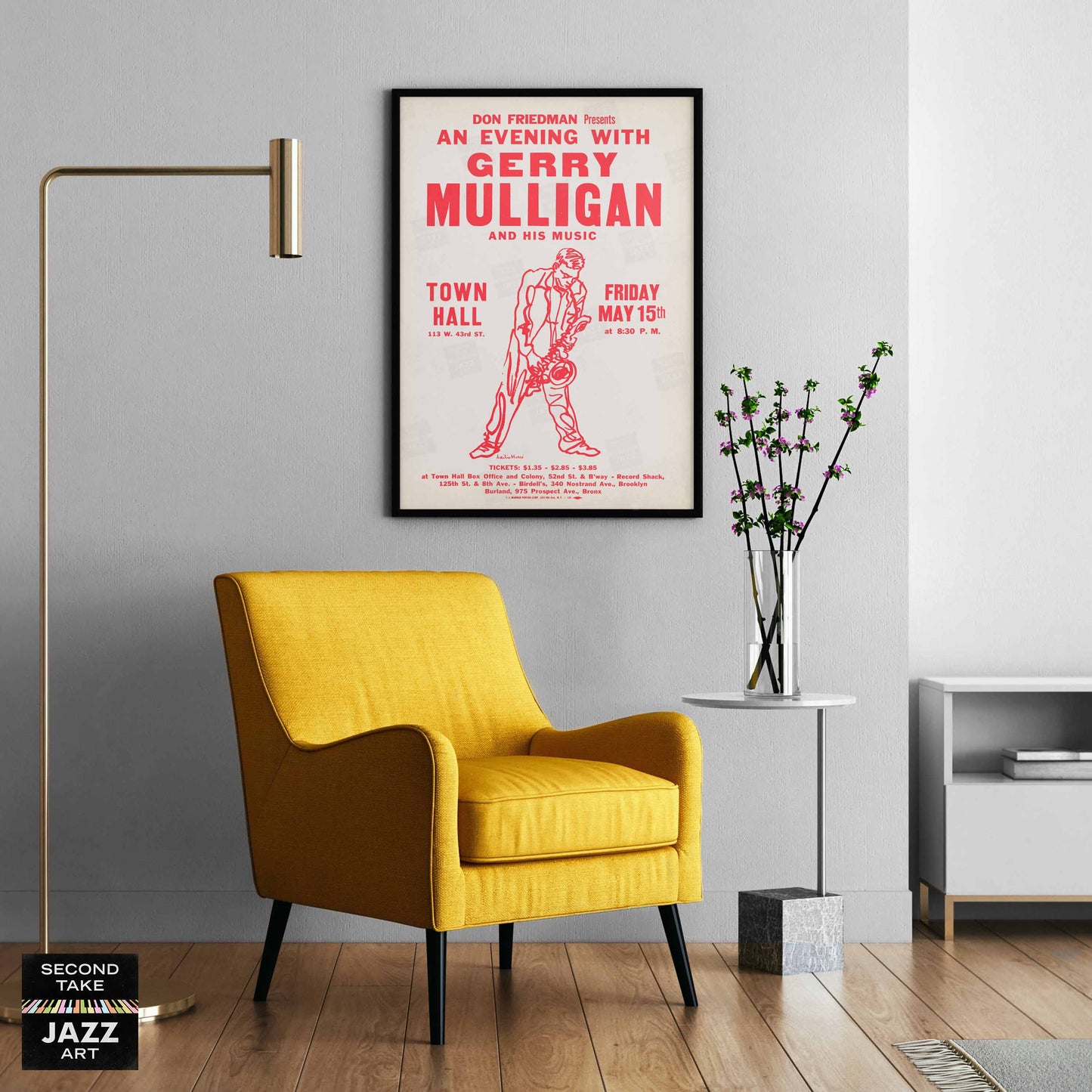 Gerry Mulligan jazz poster - Town Hall - 1959 (red variant)