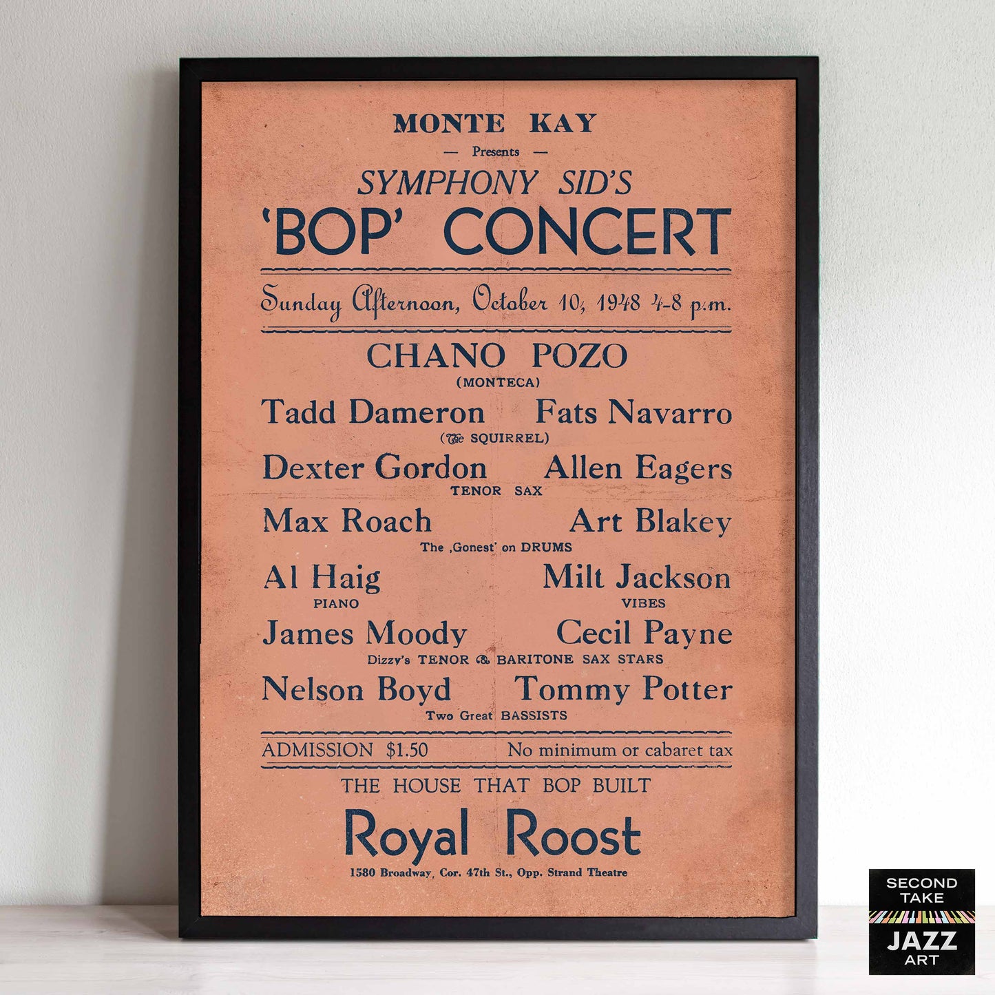 Fats Navarro - Tadd Dameron - Dexter Gordon - Chano Pozo jazz poster - Royal Roost - 1948