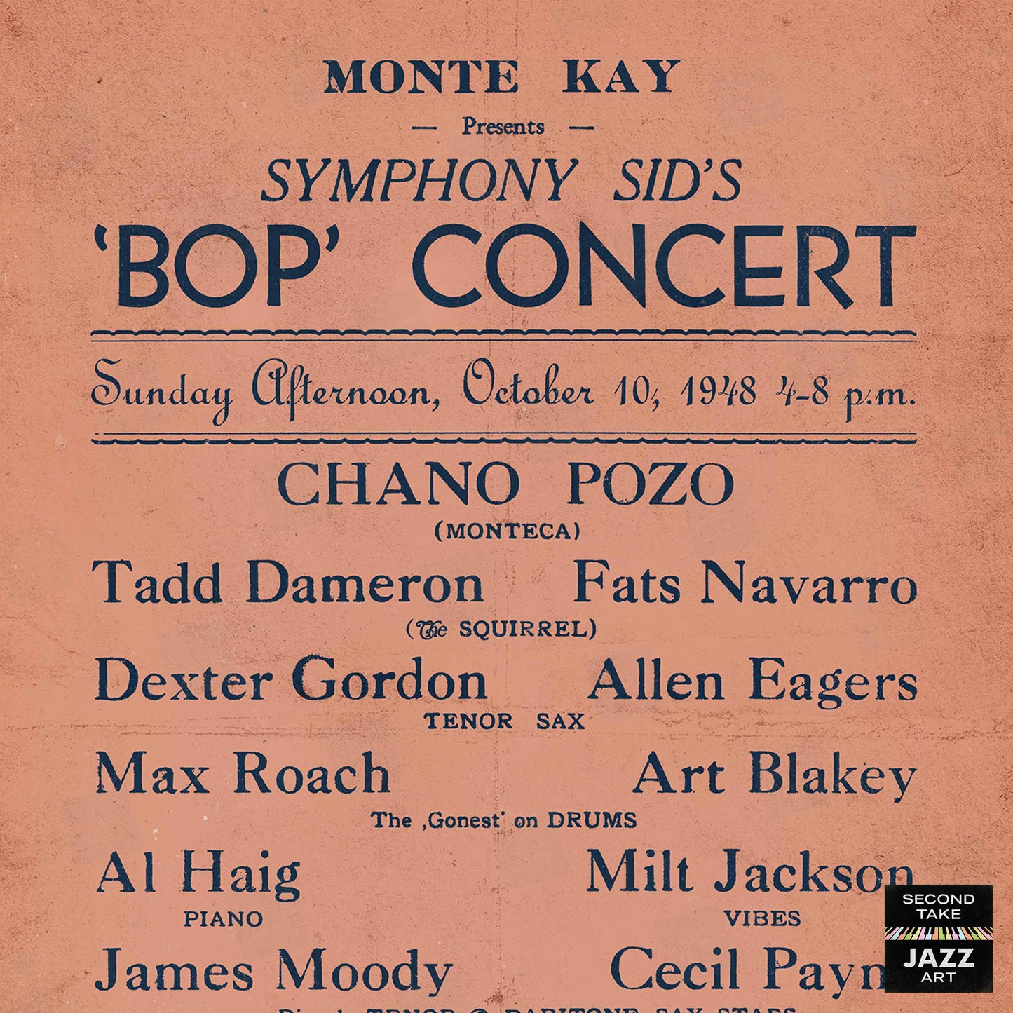 Fats Navarro - Tadd Dameron - Dexter Gordon - Chano Pozo jazz poster - Royal Roost - 1948