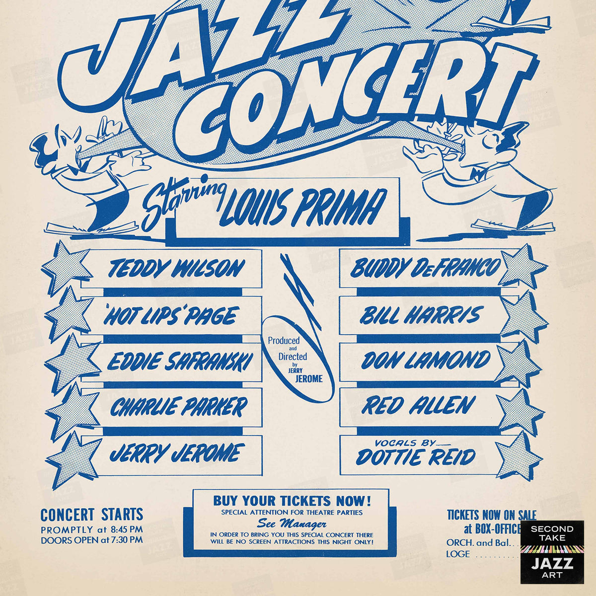 Louis Prima - Charlie Parker jazz poster - Loew's Valencia - Jamaica, NY - 1952