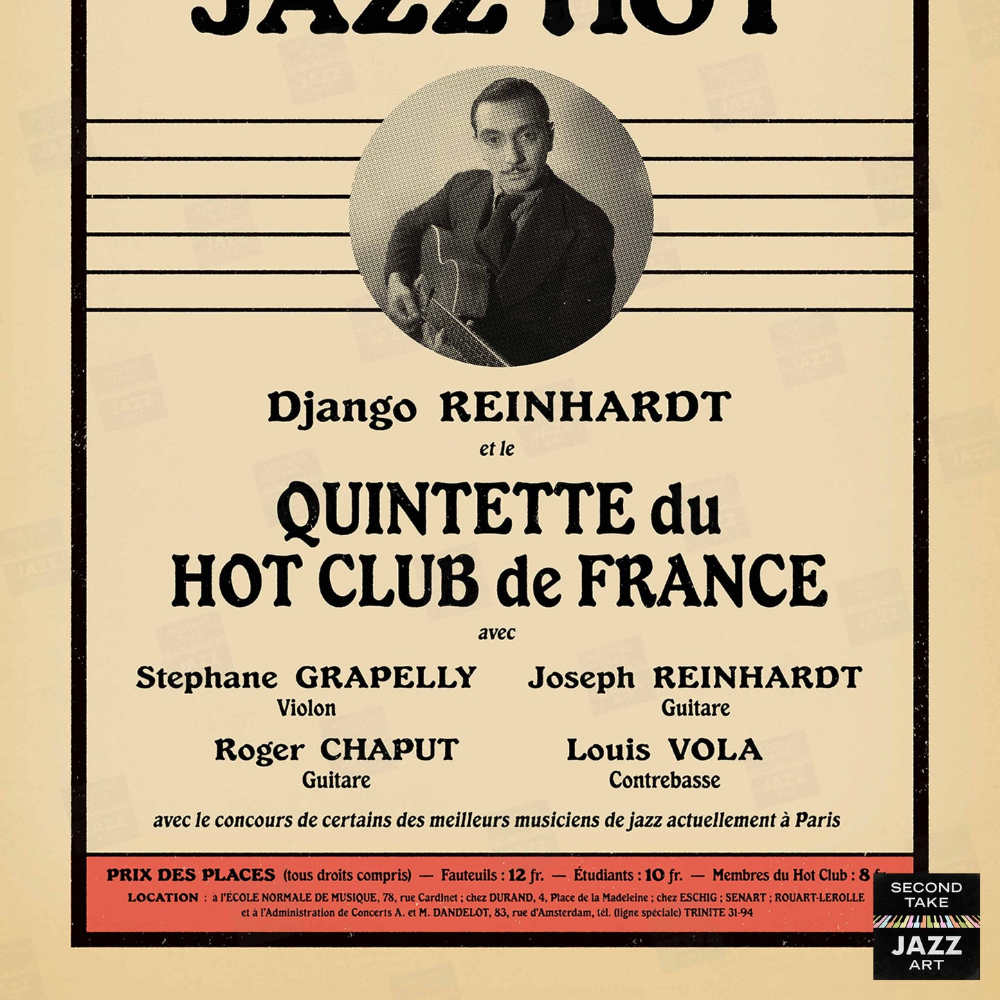 Django Reinhardt - Stéphane Grappelli jazz poster - QHCF - Paris - 1934