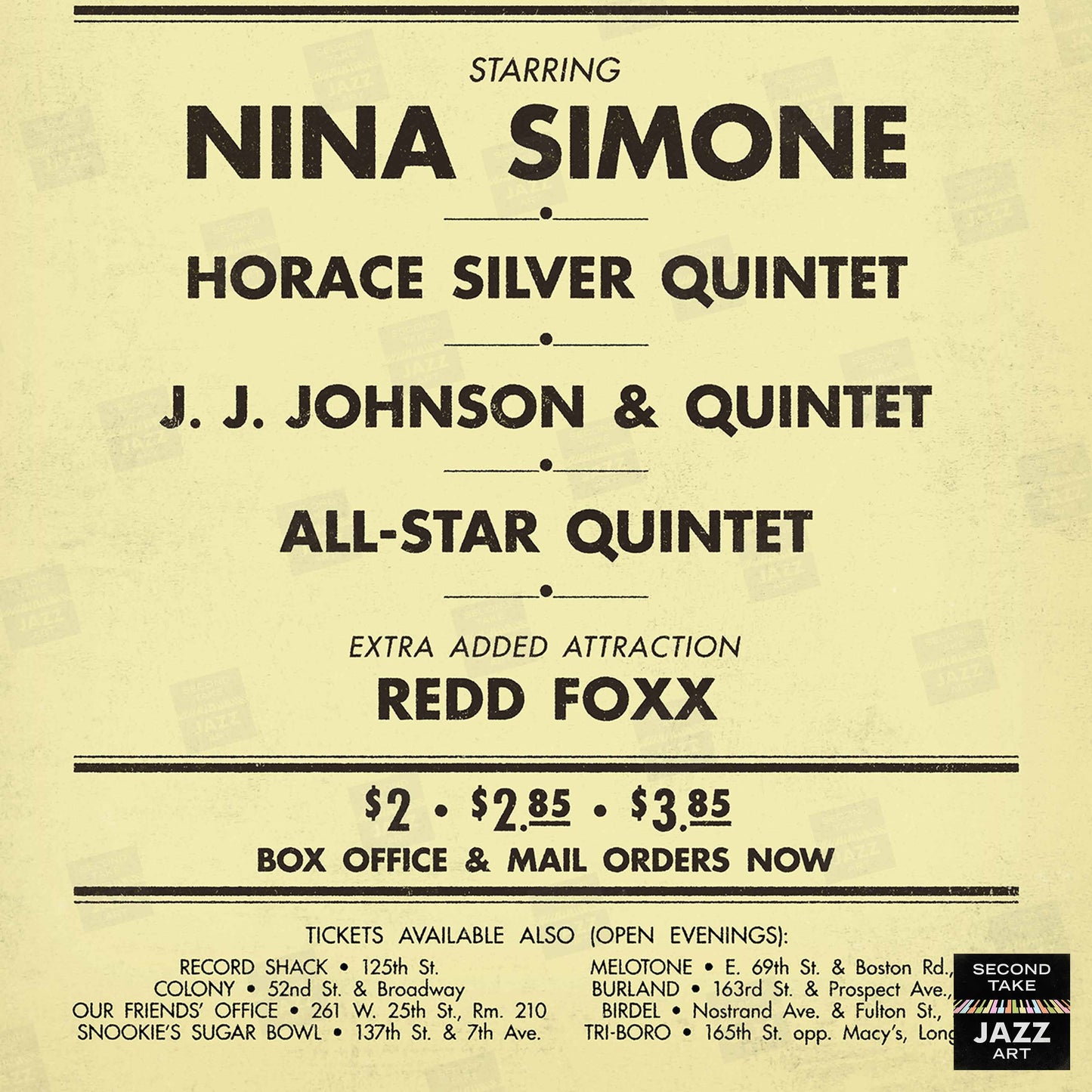 Nina Simone - Horace Silver - J.J. Johnson jazz poster - Town Hall - 1959