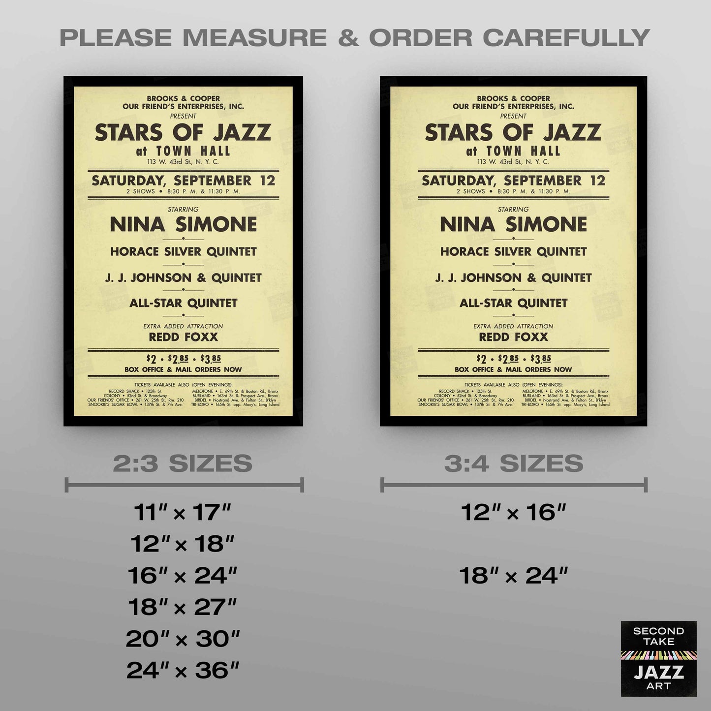 Nina Simone - Horace Silver - J.J. Johnson jazz poster - Town Hall - 1959