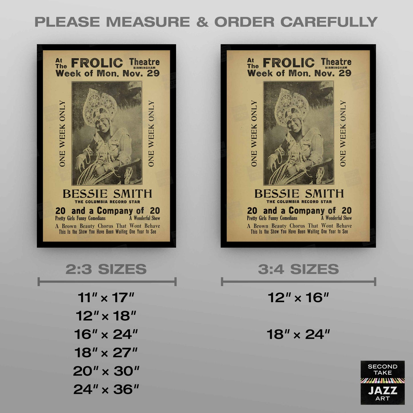 Bessie Smith jazz poster - Frolic Theatre - Birmingham - 1926