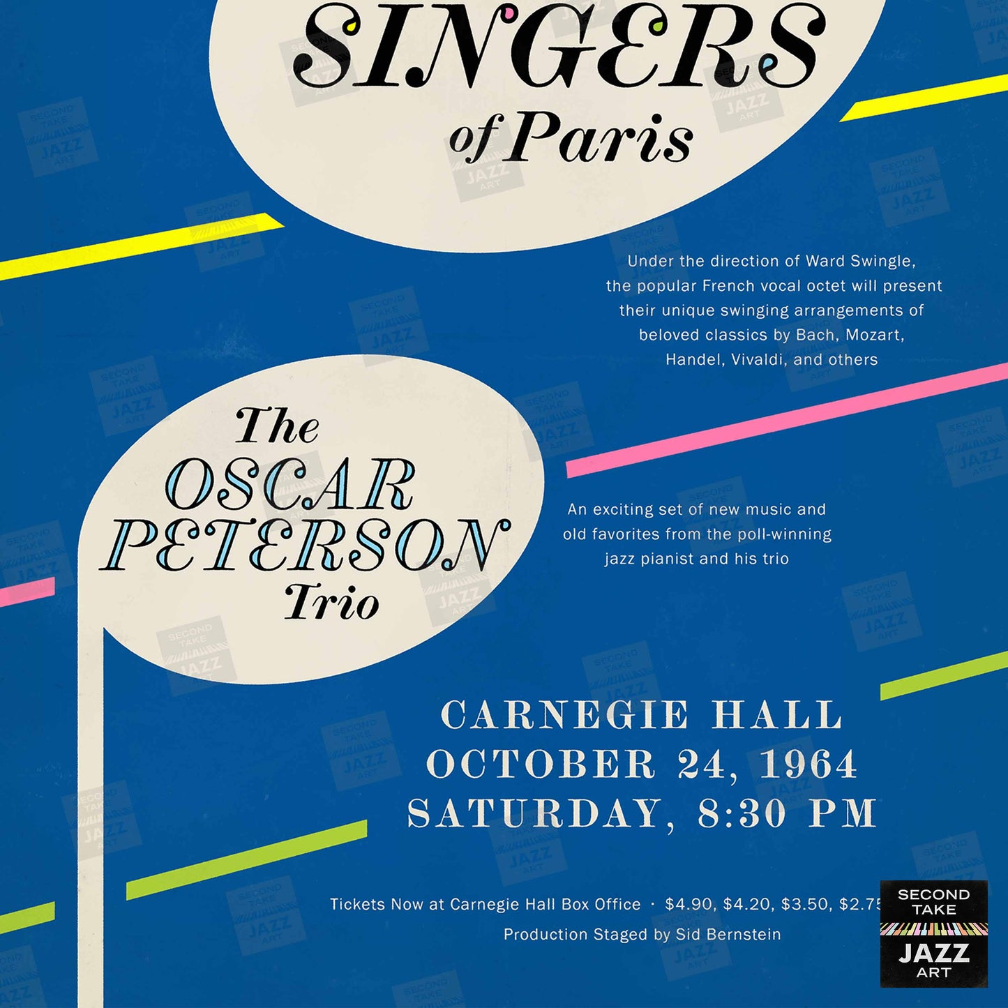Swingle Singers - Oscar Peterson jazz poster - Carnegie Hall - 1964