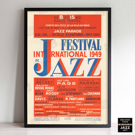 1949 International Jazz Festival jazz poster - Charlie Parker & Sidney Bechet - Paris, France