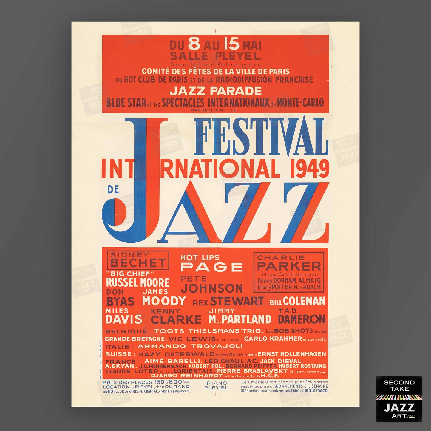 1949 International Jazz Festival jazz poster - Charlie Parker & Sidney Bechet - Paris, France