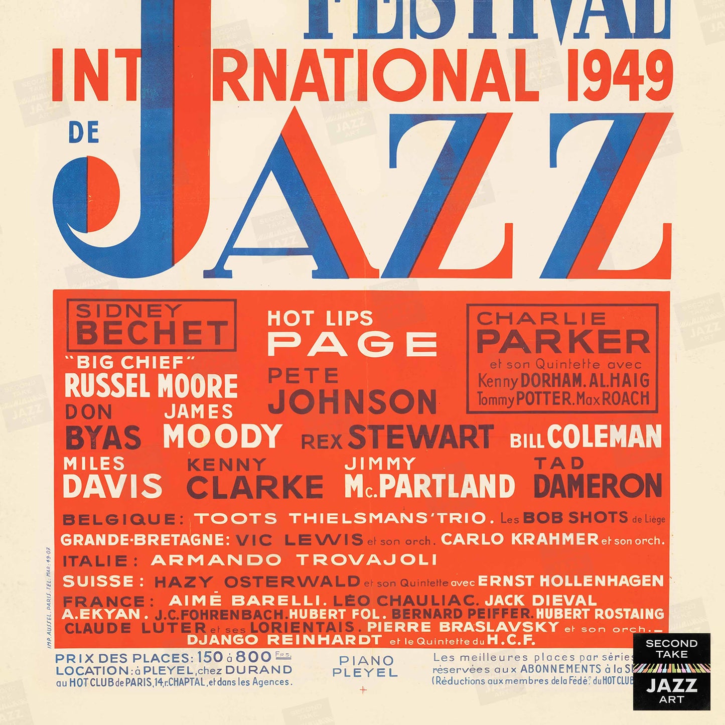 1949 International Jazz Festival jazz poster - Charlie Parker & Sidney Bechet - Paris, France