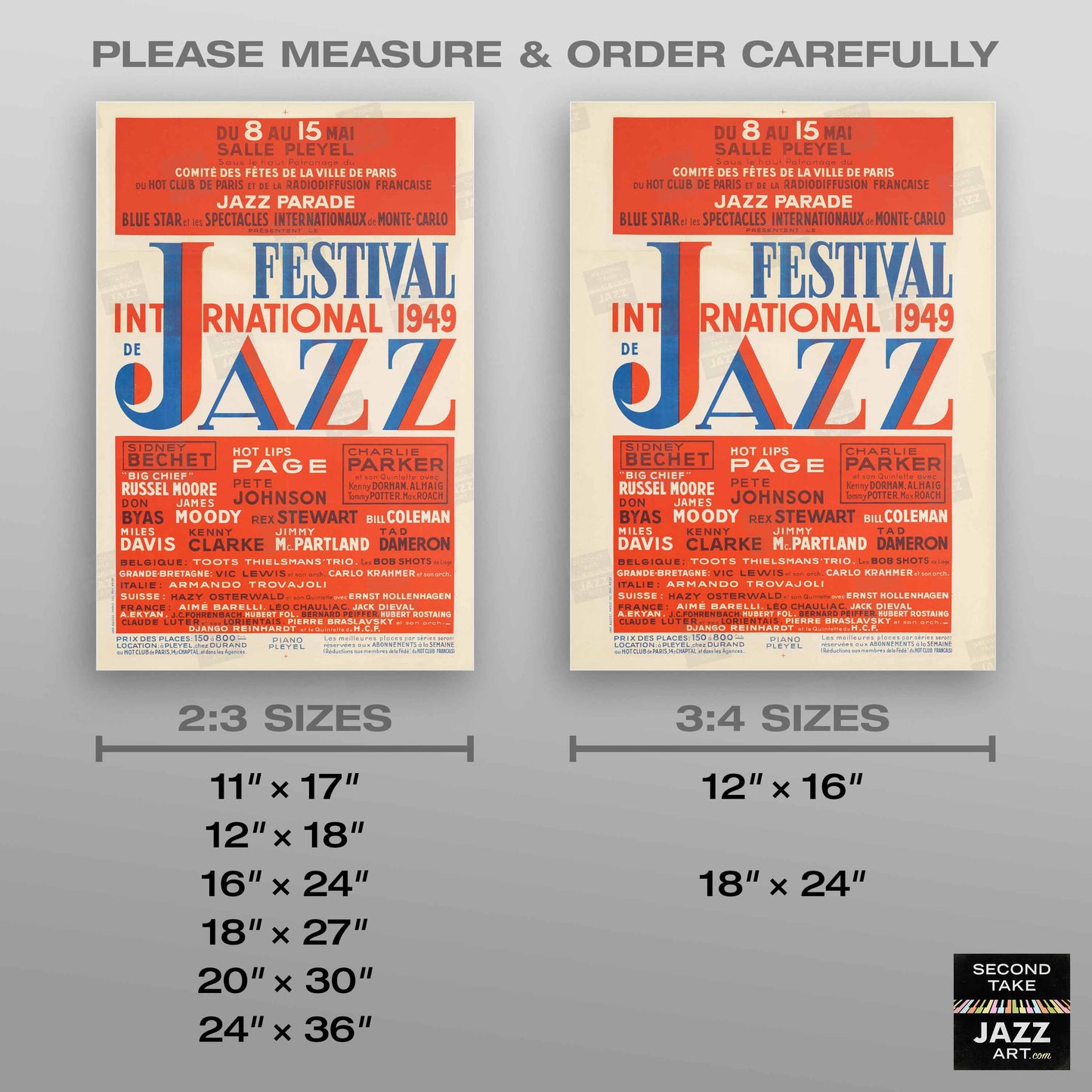 1949 International Jazz Festival jazz poster - Charlie Parker & Sidney Bechet - Paris, France