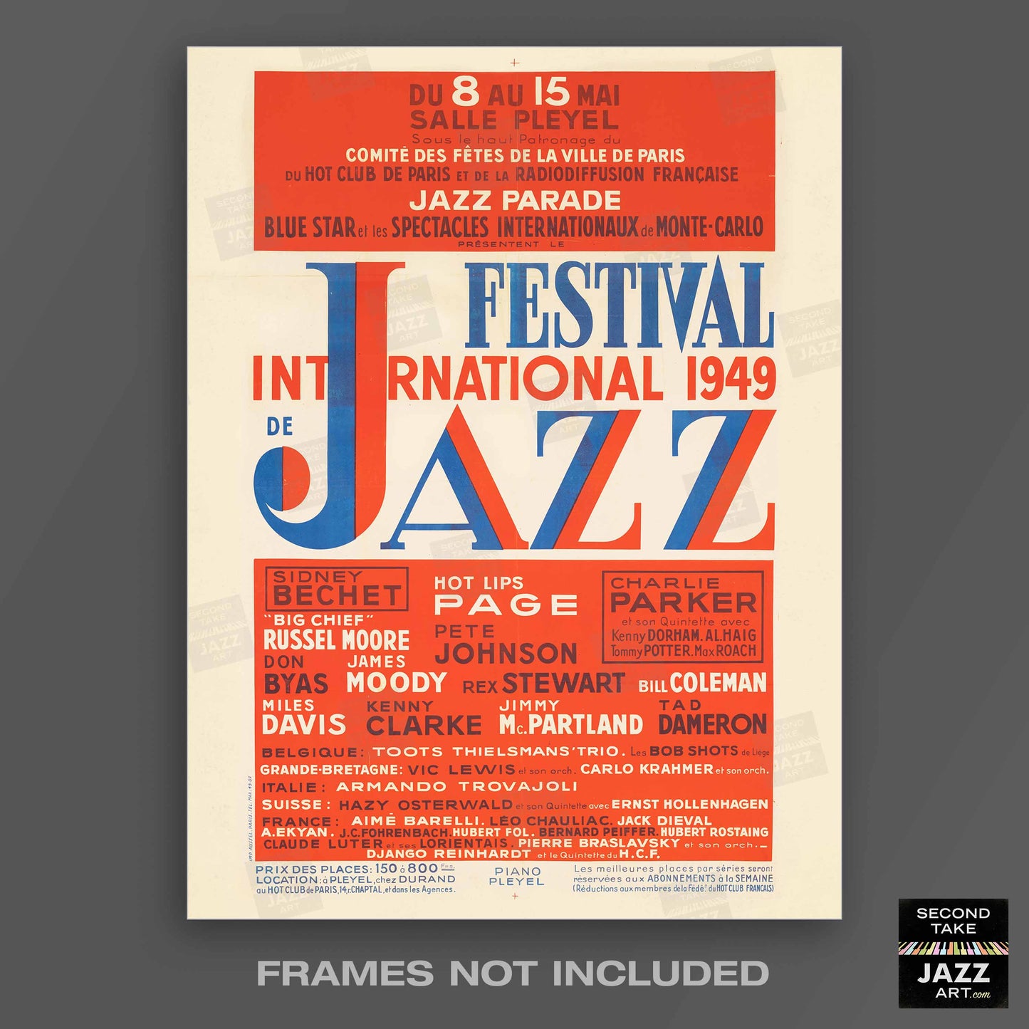 1949 International Jazz Festival jazz poster - Charlie Parker & Sidney Bechet - Paris, France