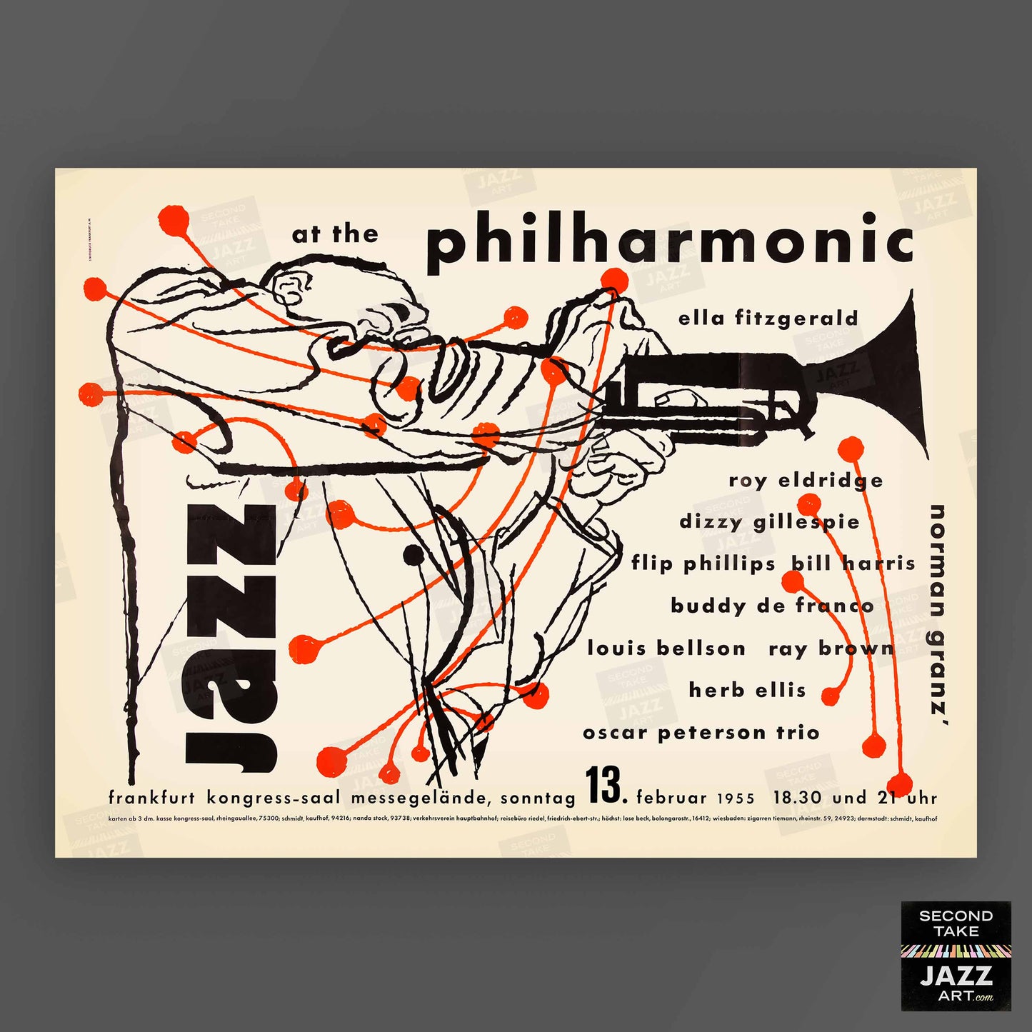 Ella Fitzgerald - Roy Eldridge jazz poster - Jazz at the Philharmonic - Frankfurt - 1955