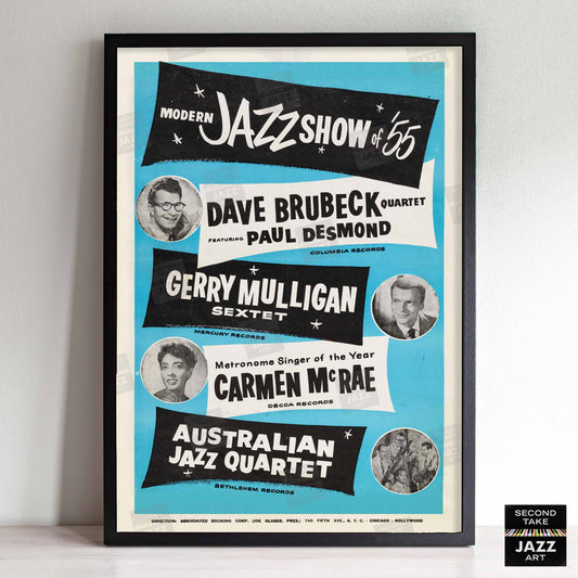 Dave Brubeck - Gerry Mulligan - Carmen McRae - AJQ jazz poster - Modern Jazz Stars - 1955