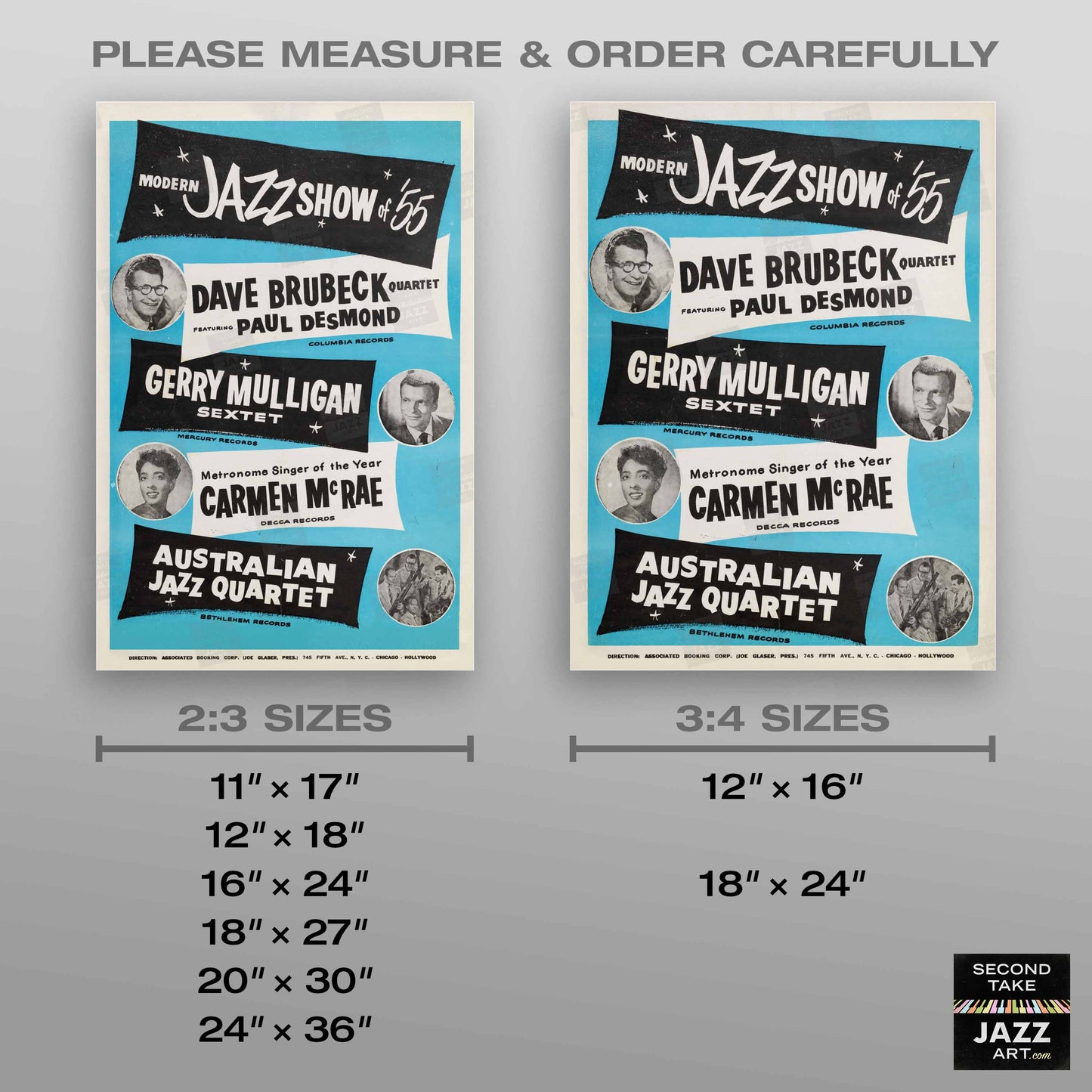 Dave Brubeck - Gerry Mulligan - Carmen McRae - AJQ jazz poster - Modern Jazz Stars - 1955