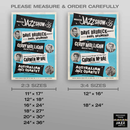 Dave Brubeck - Gerry Mulligan - Carmen McRae - AJQ jazz poster - Modern Jazz Stars - 1955