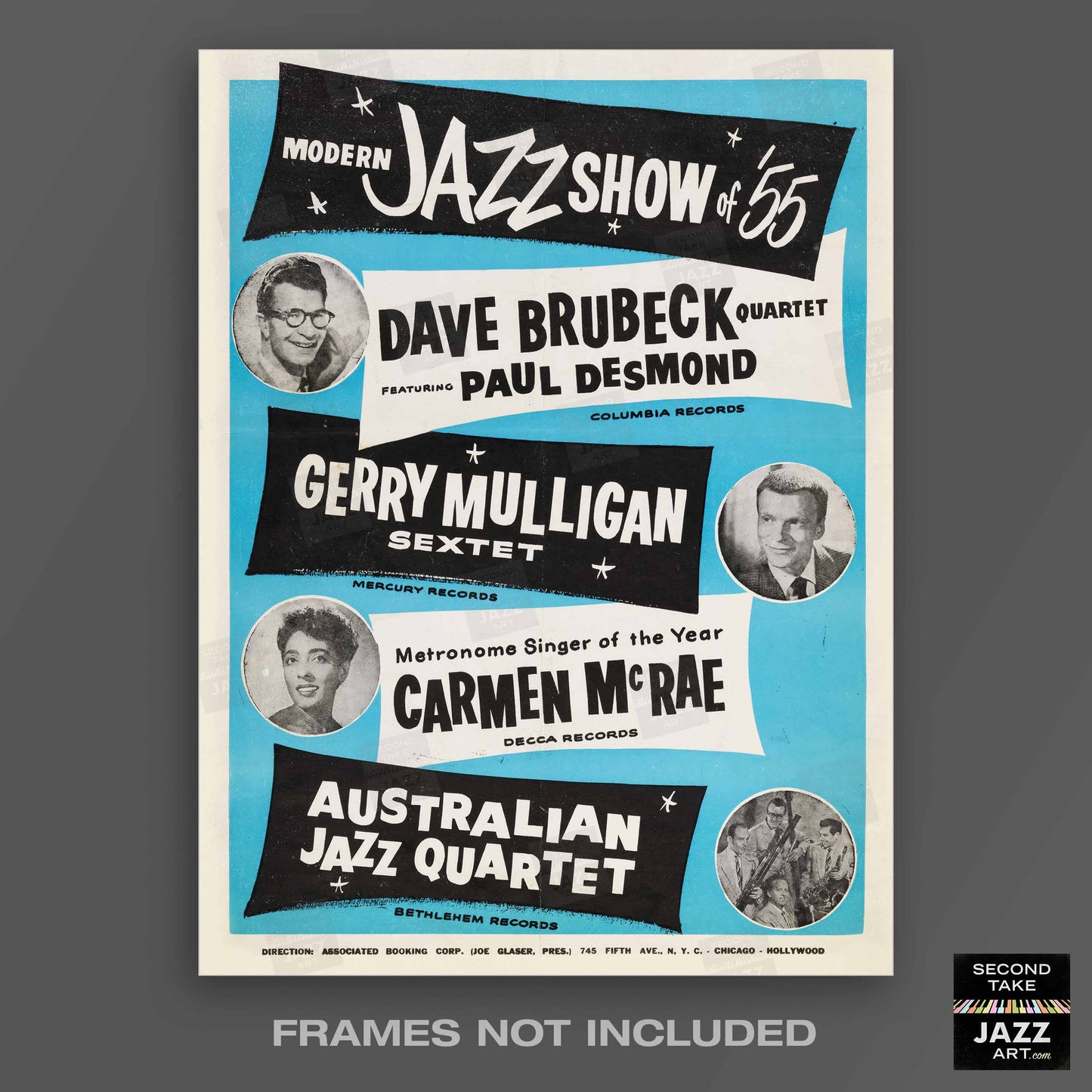 Dave Brubeck - Gerry Mulligan - Carmen McRae - AJQ jazz poster - Modern Jazz Stars - 1955