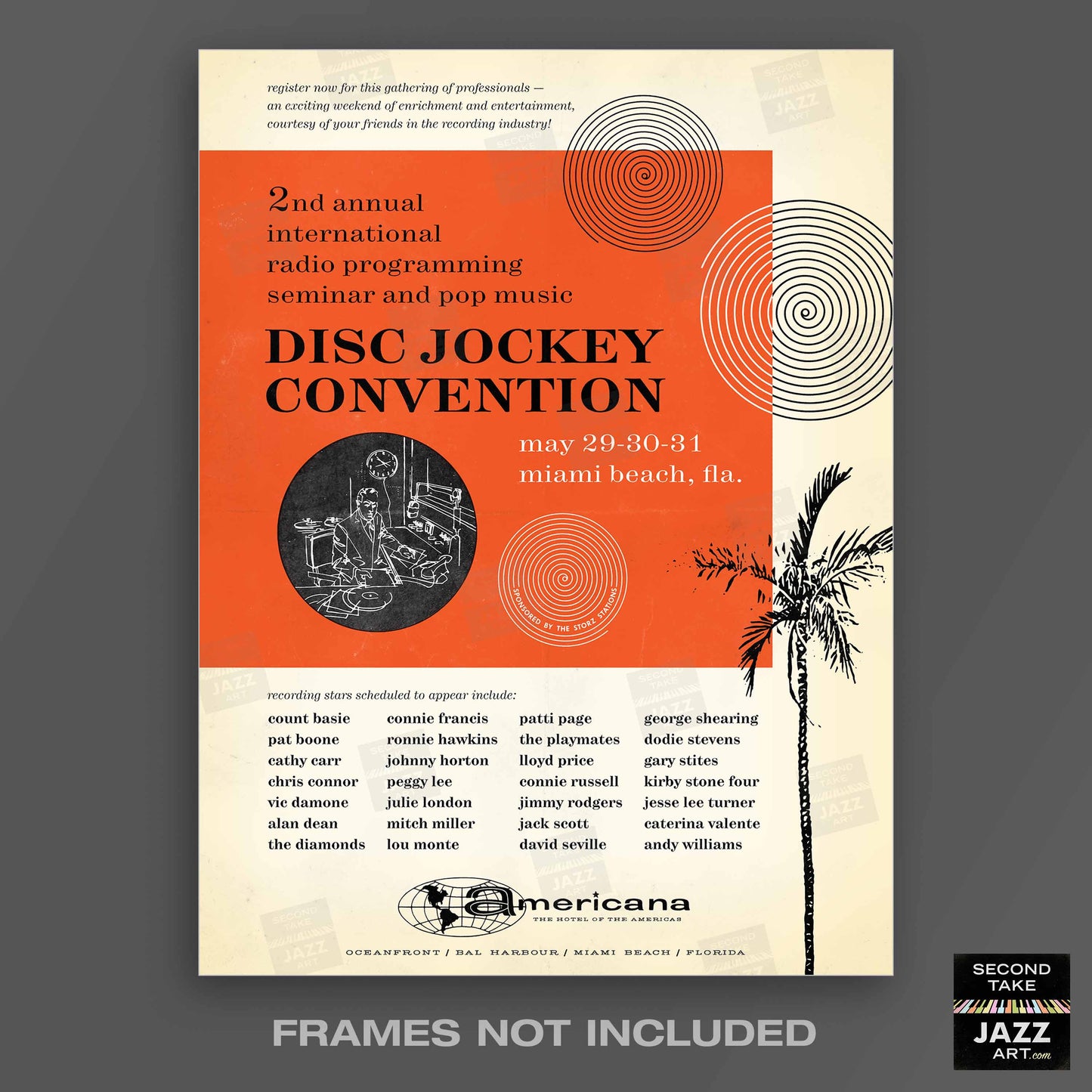 1959 Miami DJ Convention jazz poster - Peggy Lee, George Shearing, Count Basie - Miami, Florida