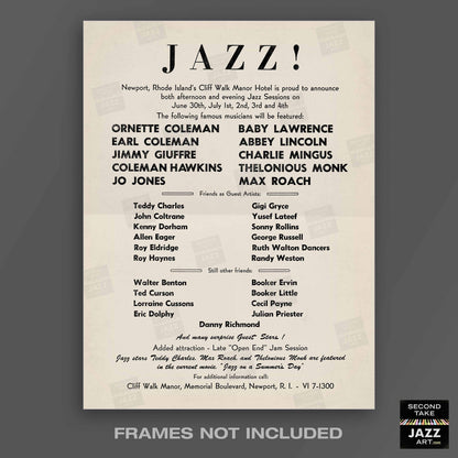 1960 Newport "Rebels" Jazz Festival jazz poster - Cliff Walk Manor - Newport, Rhode Island