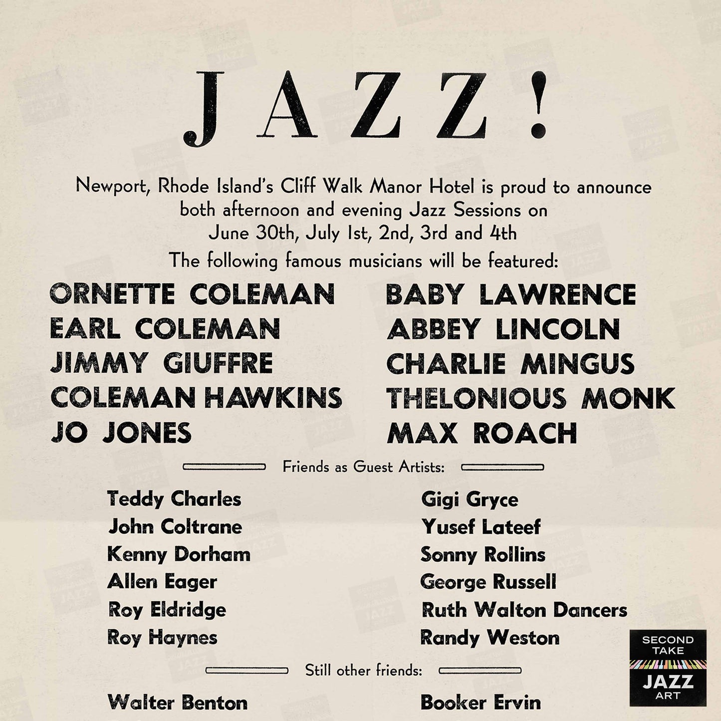 1960 Newport "Rebels" Jazz Festival jazz poster - Cliff Walk Manor - Newport, Rhode Island