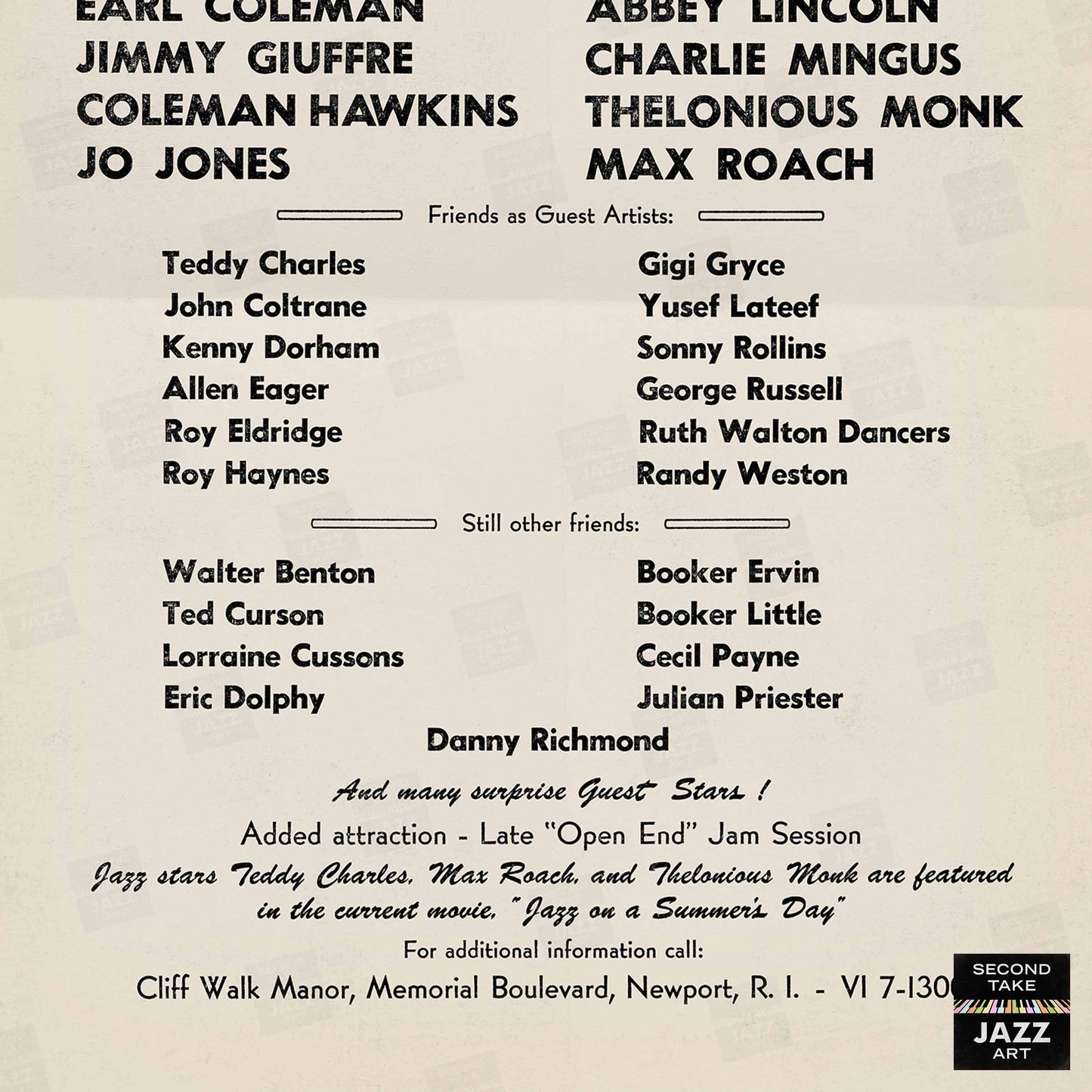 1960 Newport "Rebels" Jazz Festival jazz poster - Cliff Walk Manor - Newport, Rhode Island