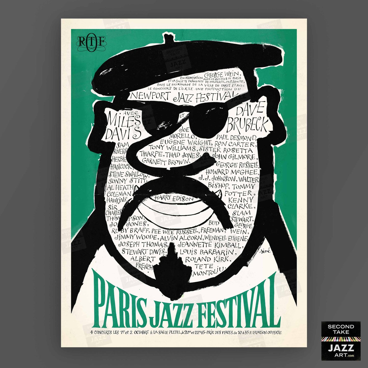 1964 Paris Jazz Festival jazz poster - Paris, France (green variant)