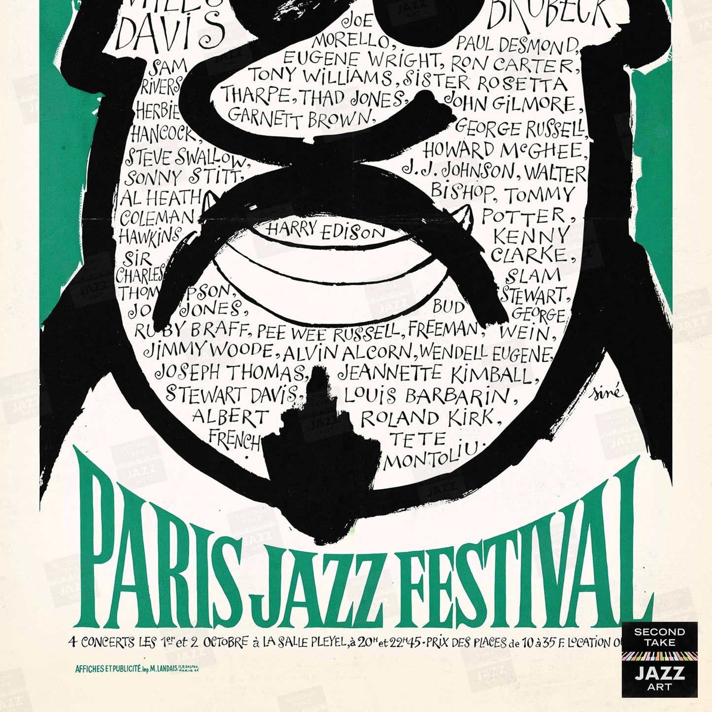 1964 Paris Jazz Festival jazz poster - Paris, France (green variant)