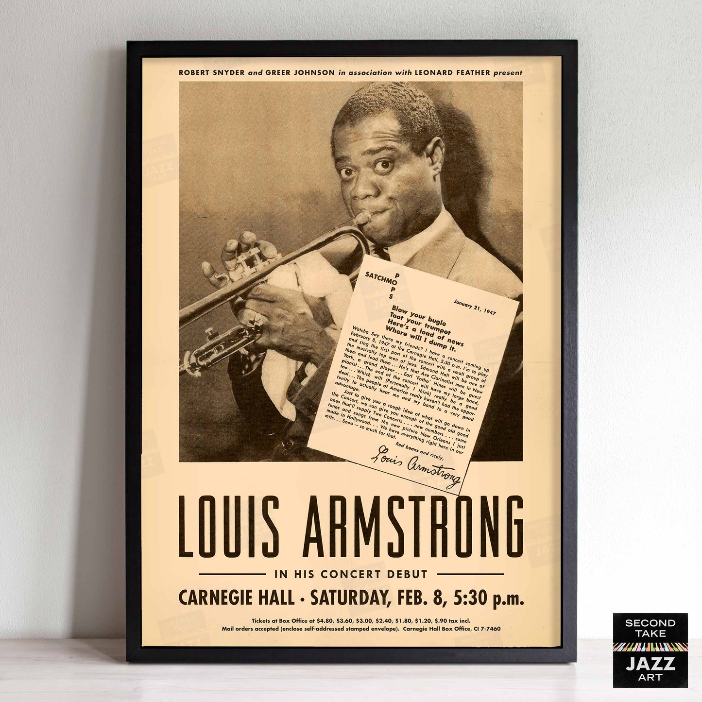 Louis Armstrong - Billie Holiday jazz poster - At Carnegie Hall - 1947