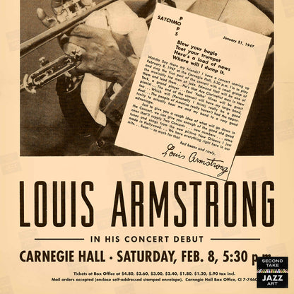 Louis Armstrong - Billie Holiday jazz poster - At Carnegie Hall - 1947