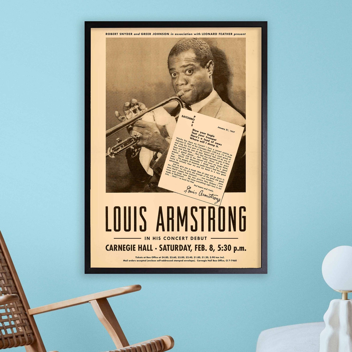 Louis Armstrong - Billie Holiday jazz poster - At Carnegie Hall - 1947