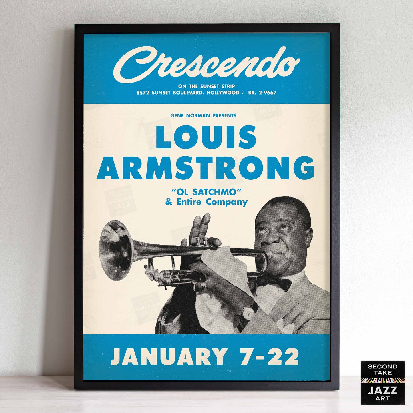 Louis Armstrong jazz poster - At the Crescendo - Hollywood - 1955