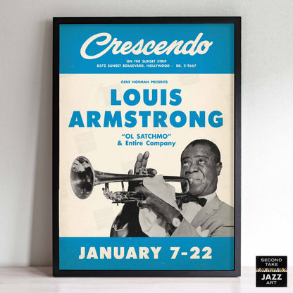 Louis Armstrong jazz poster - At the Crescendo - Hollywood - 1955