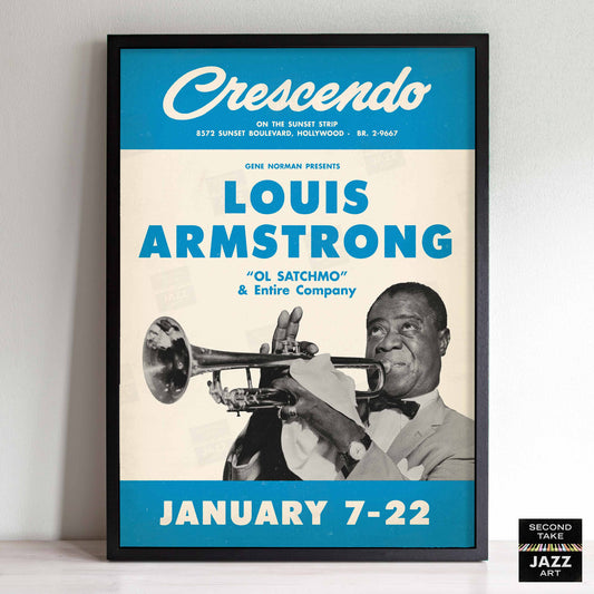 Louis Armstrong jazz poster - At the Crescendo - Hollywood - 1955
