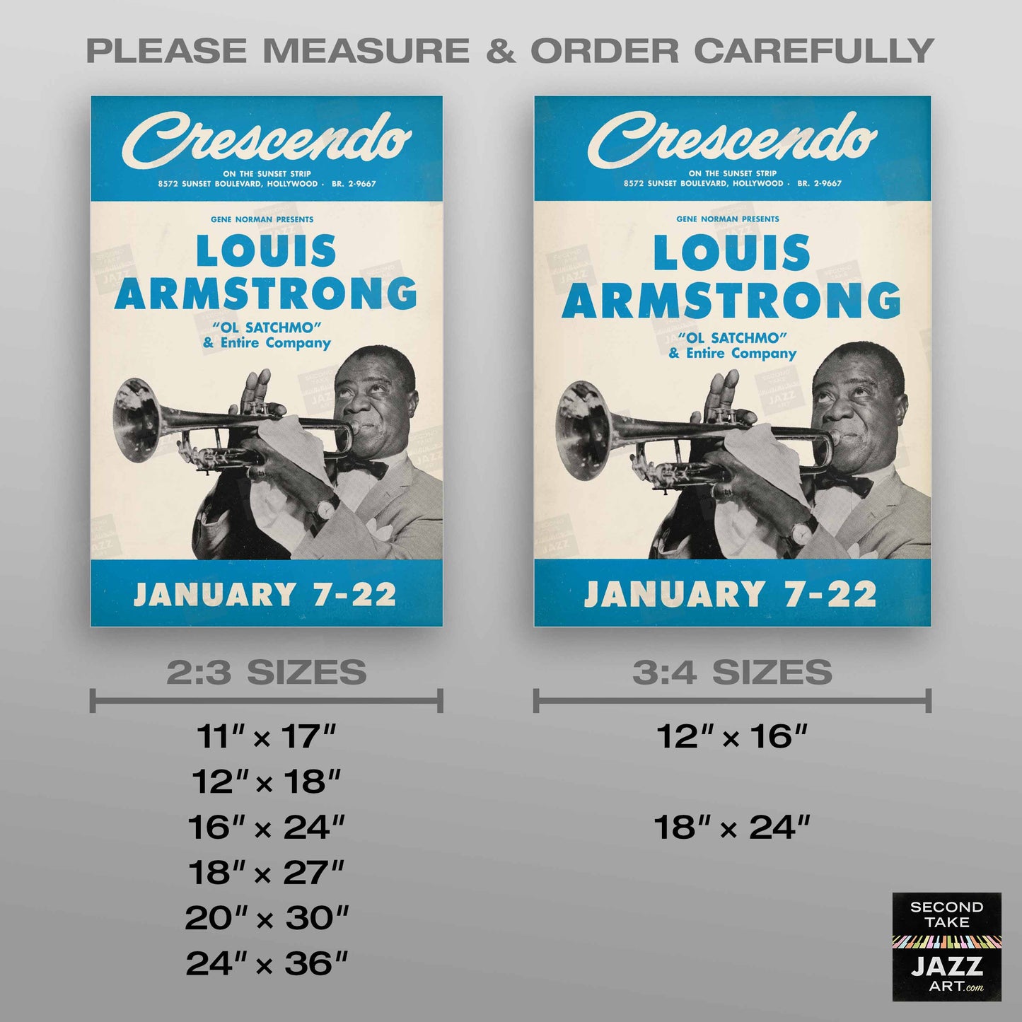Louis Armstrong jazz poster - At the Crescendo - Hollywood - 1955