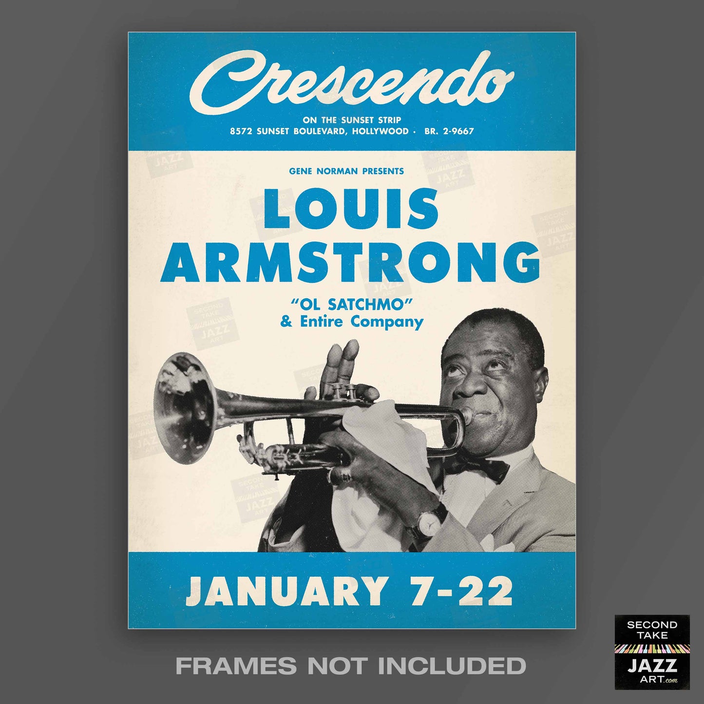 Louis Armstrong jazz poster - At the Crescendo - Hollywood - 1955