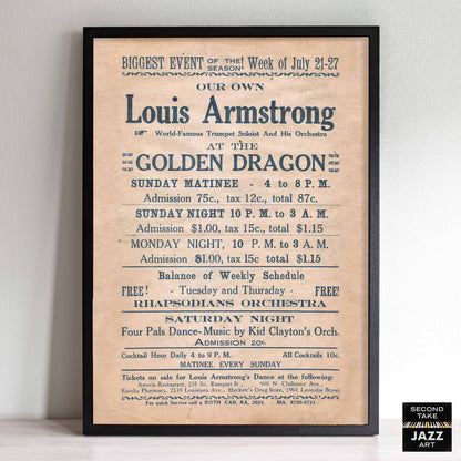 Louis Armstrong jazz poster - Golden Dragon - New Orleans - 1935