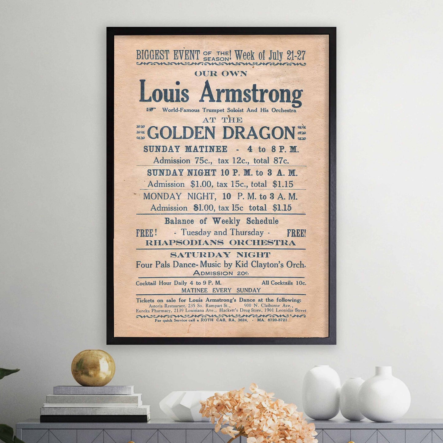 Louis Armstrong jazz poster - Golden Dragon - New Orleans - 1935