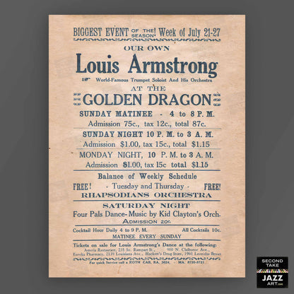 Louis Armstrong jazz poster - Golden Dragon - New Orleans - 1935