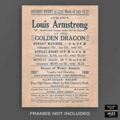 Louis Armstrong jazz poster - Golden Dragon - New Orleans - 1935