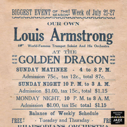 Louis Armstrong jazz poster - Golden Dragon - New Orleans - 1935