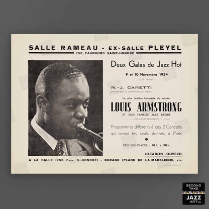 Louis Armstrong jazz poster - Salle-Pleyel - Paris - 1934