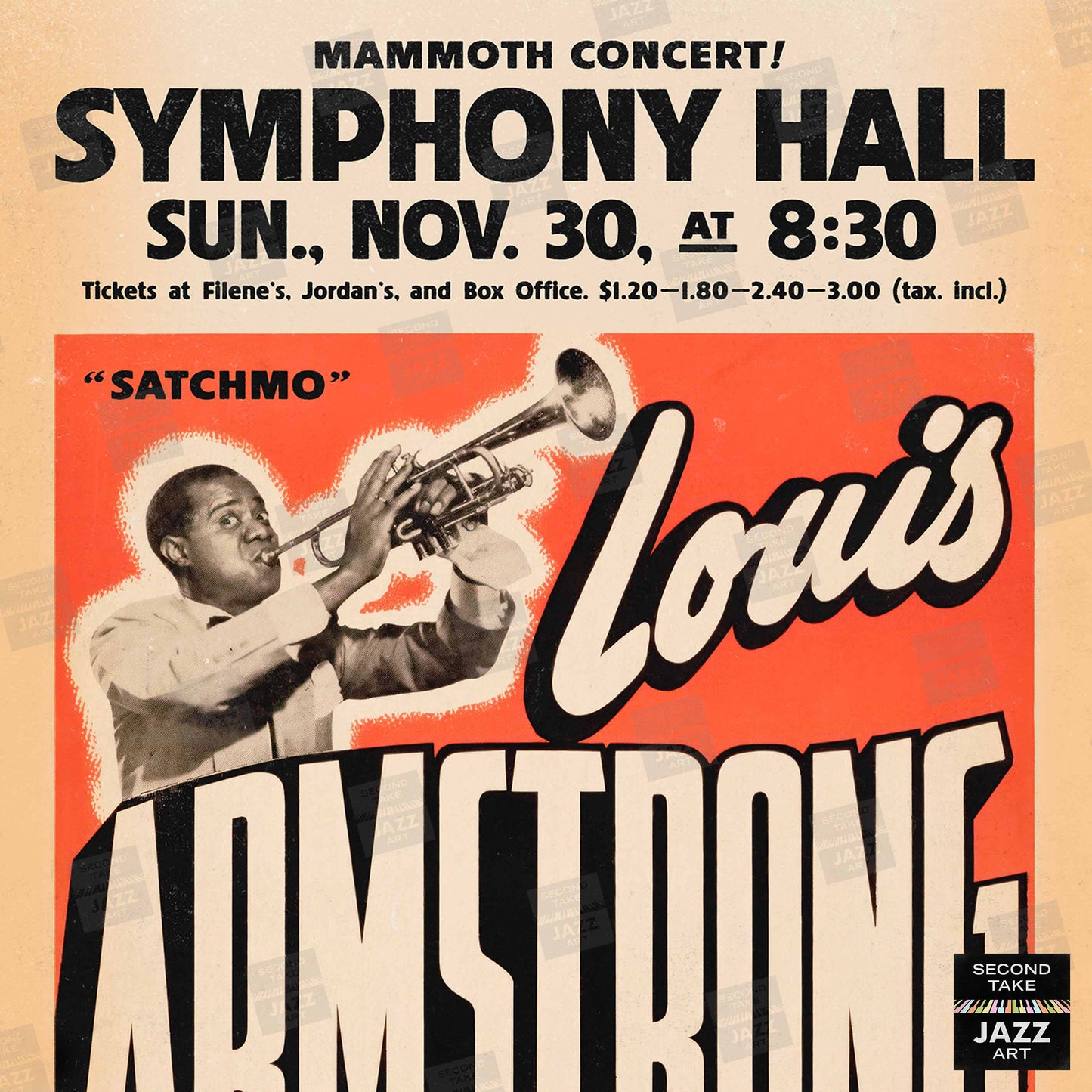 Louis Armstrong All Stars jazz poster - Satchmo at Symphony Hall - 1947