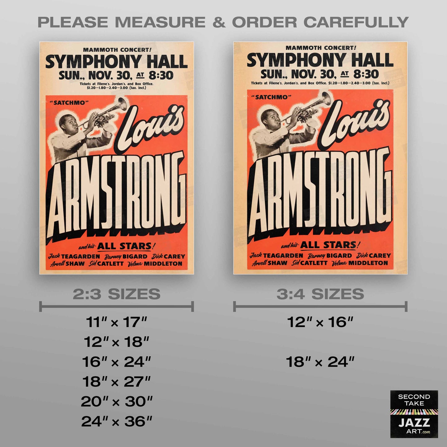 Louis Armstrong All Stars jazz poster - Satchmo at Symphony Hall - 1947