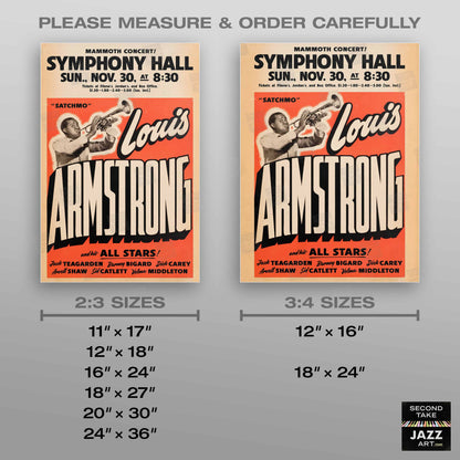 Louis Armstrong All Stars jazz poster - Satchmo at Symphony Hall - 1947