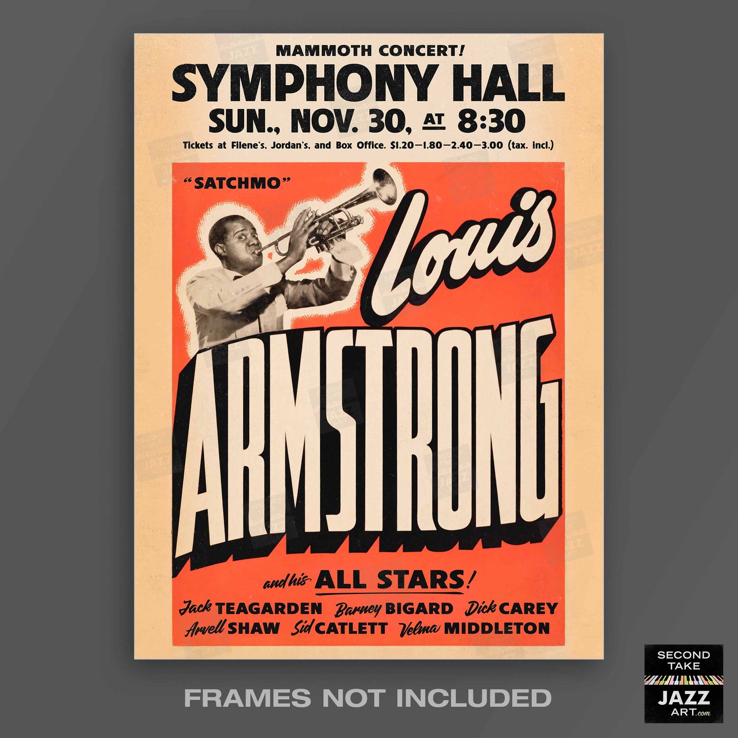Louis Armstrong All Stars jazz poster - Satchmo at Symphony Hall - 1947