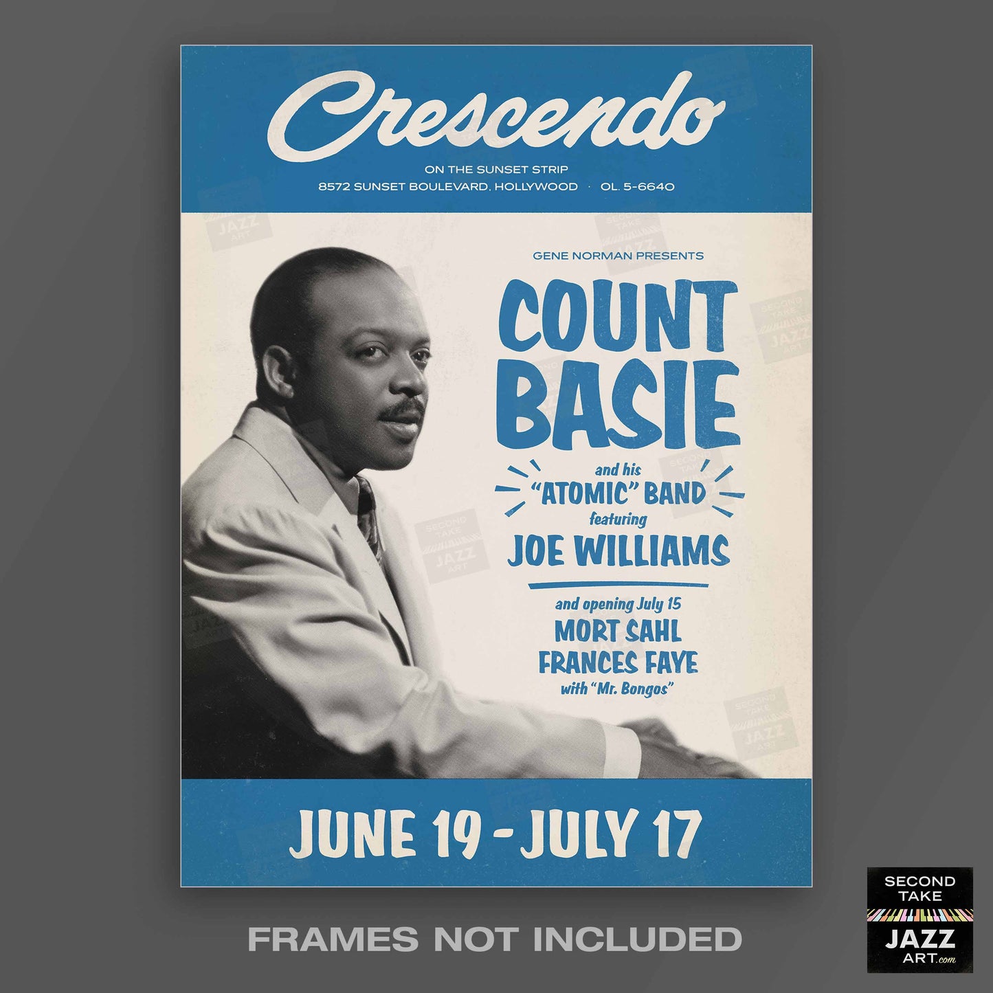 Count Basie jazz poster - Live At the Crescendo - Hollywood - 1958
