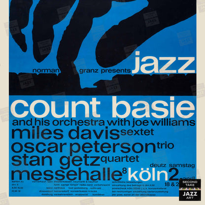 Count Basie - Miles Davis - Oscar Peterson - Stan Getz jazz poster - Köln, Germany - 1960