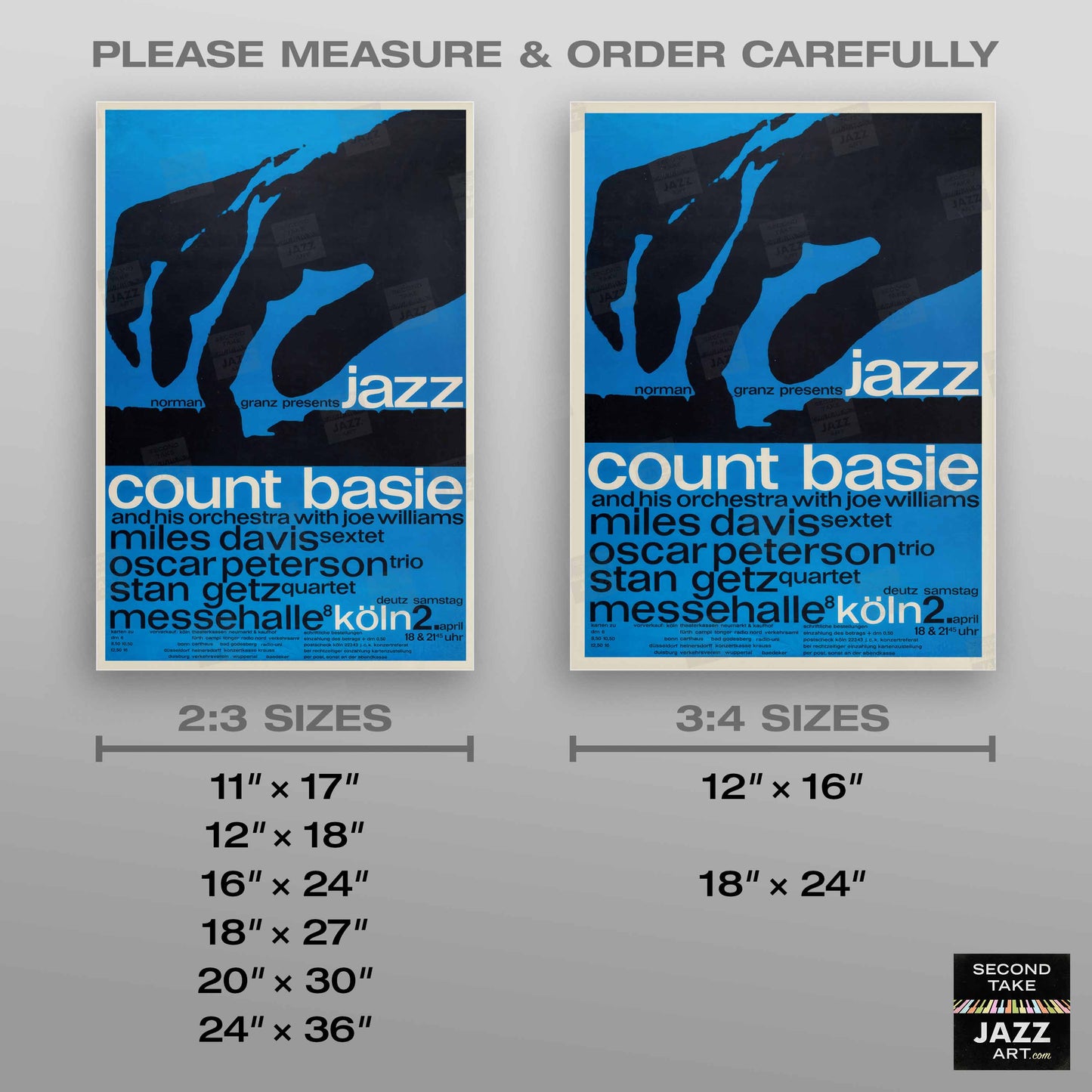 Count Basie - Miles Davis - Oscar Peterson - Stan Getz jazz poster - Köln, Germany - 1960