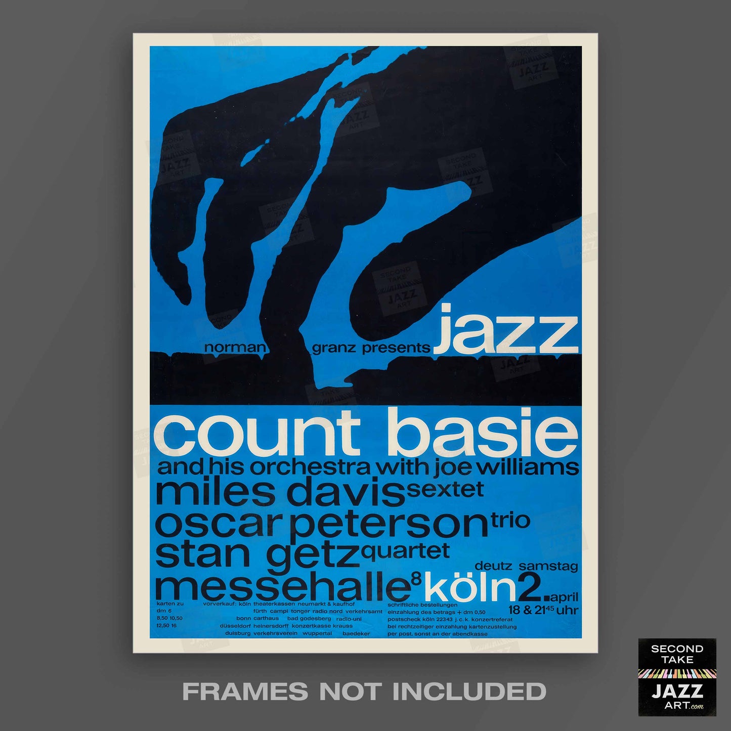 Count Basie - Miles Davis - Oscar Peterson - Stan Getz jazz poster - Köln, Germany - 1960