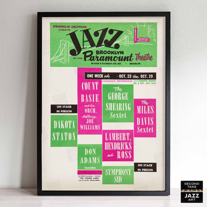 Count Basie - Dakota Staton - George Shearing - Miles Davis jazz poster - Brooklyn Paramount - 1959