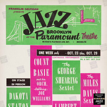 Count Basie - Dakota Staton - George Shearing - Miles Davis jazz poster - Brooklyn Paramount - 1959