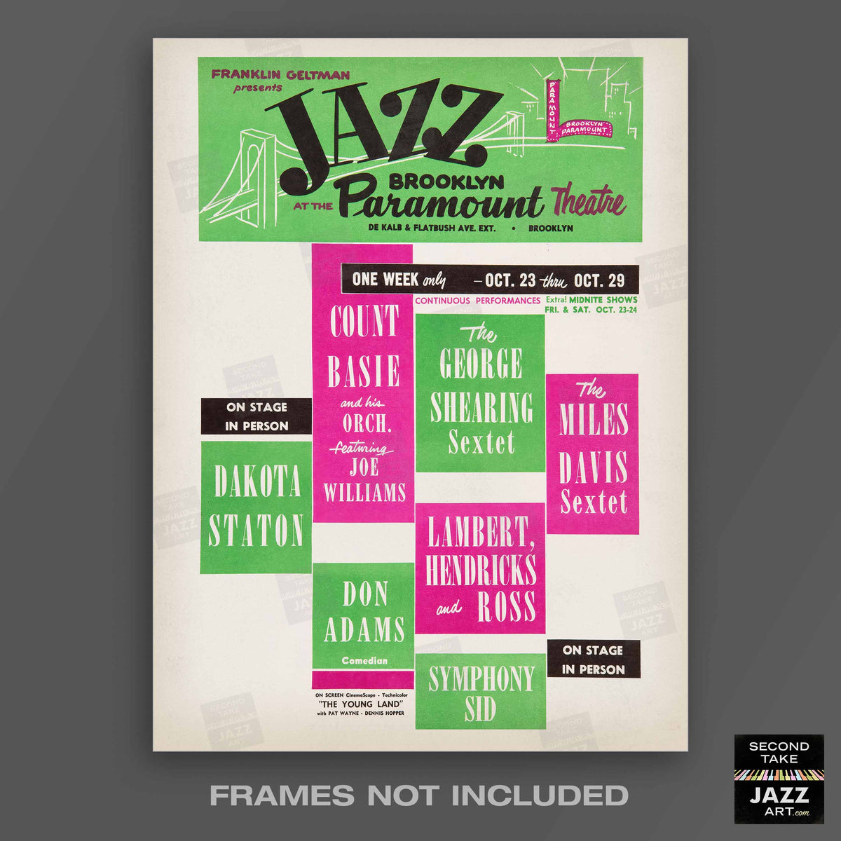 Count Basie - Dakota Staton - George Shearing - Miles Davis jazz poster - Brooklyn Paramount - 1959